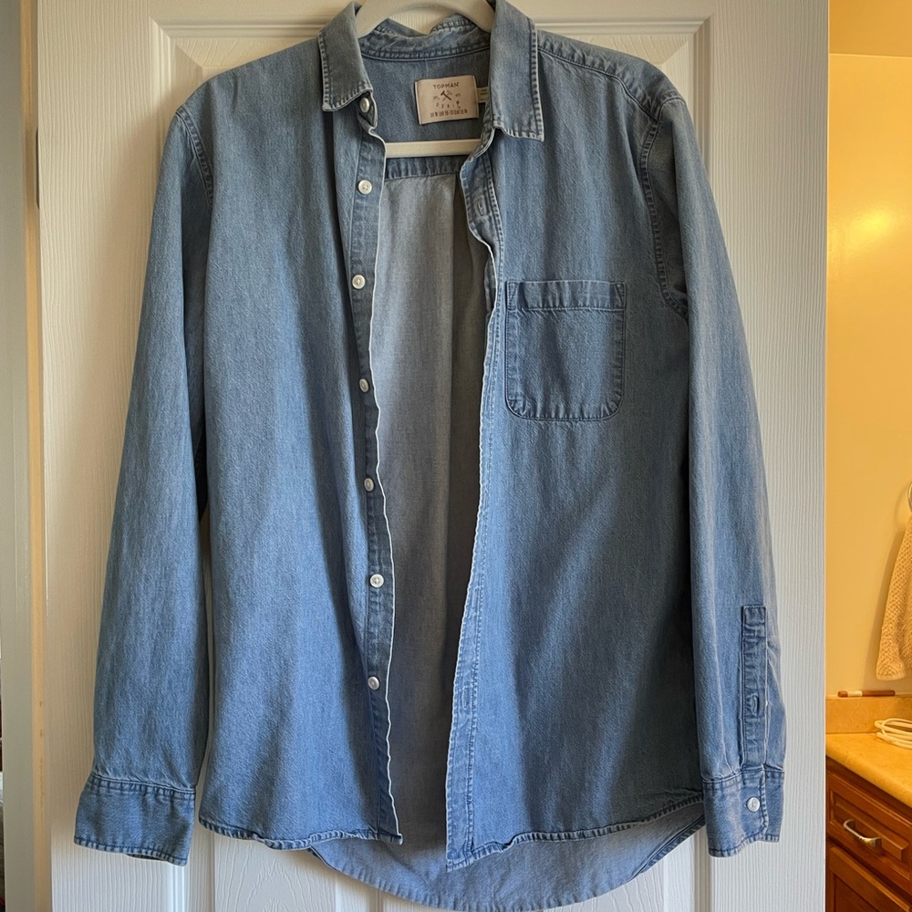 [5/$25 THIS WEEKEND ONLY] 
Topman Light Blue Jean Casual Button Down Shirt